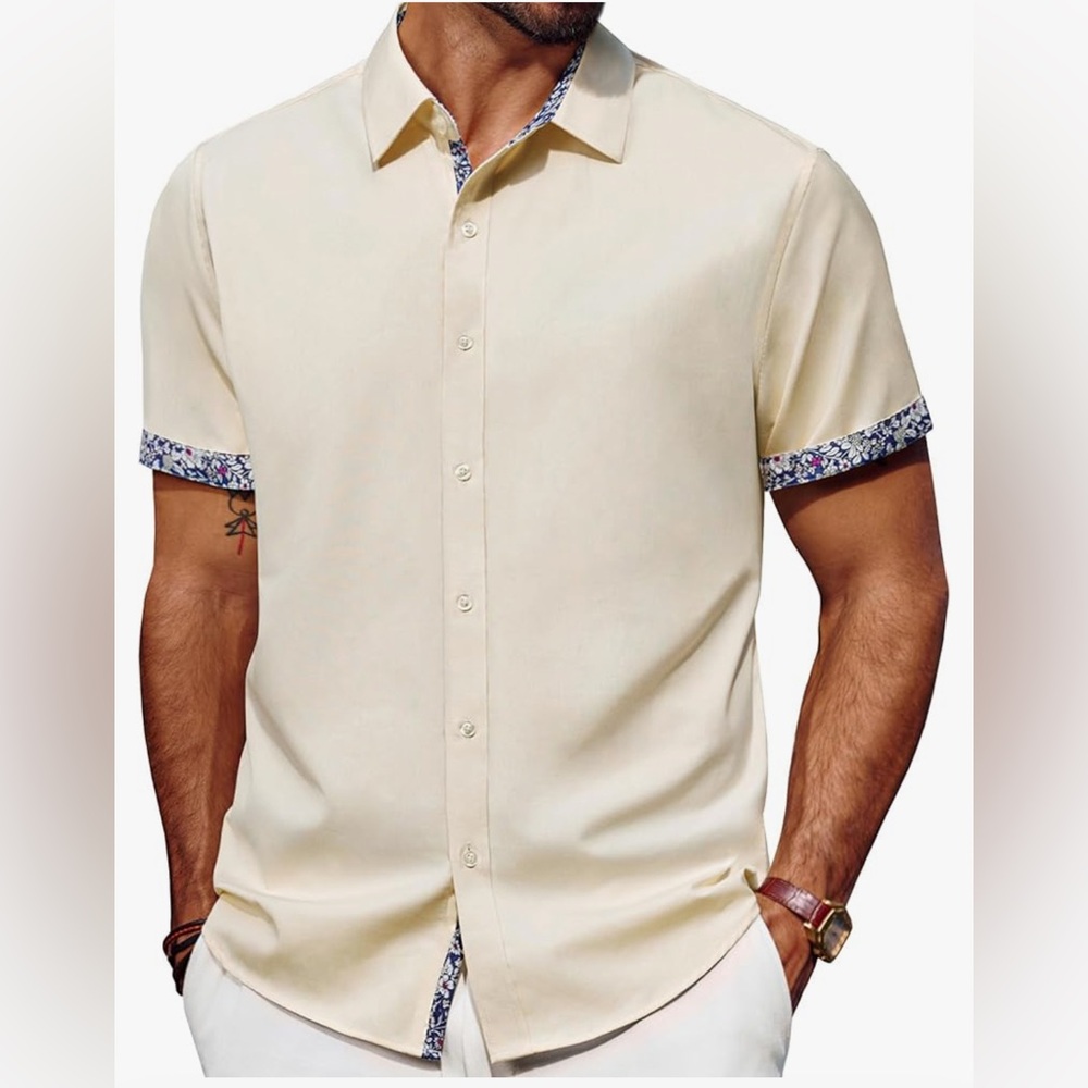 NEW PJ PAUL JONES Men's Short Sleeve Button Down Shirt Wrinkle Free S